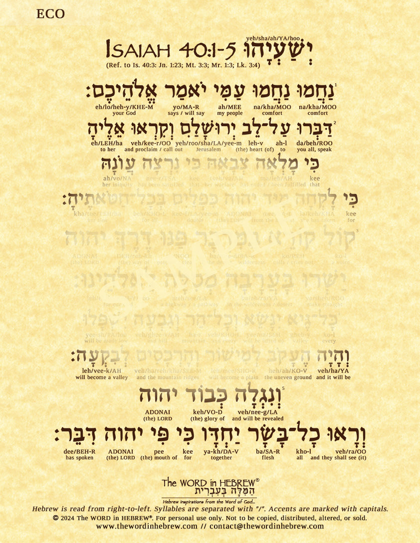 Isaiah 40:1-5 in Hebrew - "Comfort, comfort my people..." - Print