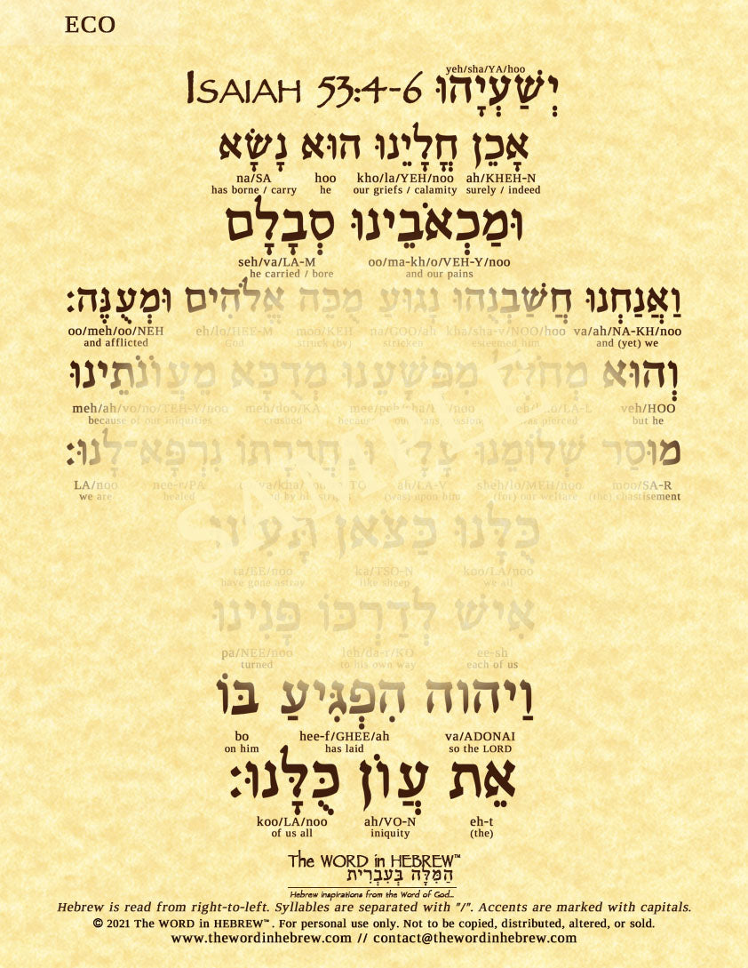 Isaiah 53:4-6 in Hebrew - "We all like sheep have gone astray..." - Print