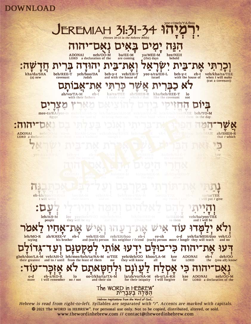 Jeremiah 31:31-34 in Hebrew - New Covenant Prophecy - Digital Download