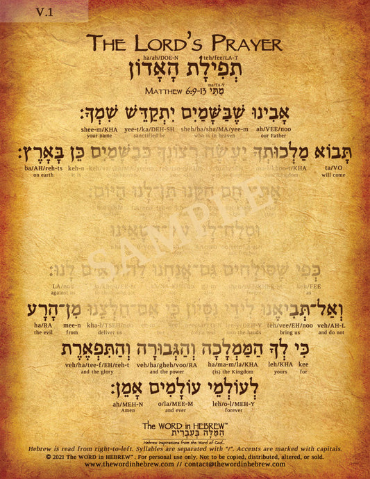 The Lord's Prayer in Hebrew - "Our Father who is in heaven..." - Print