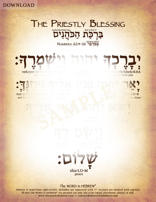 The Priestly Blessing in Hebrew - "The LORD bless you and keep you..." - Digital Download