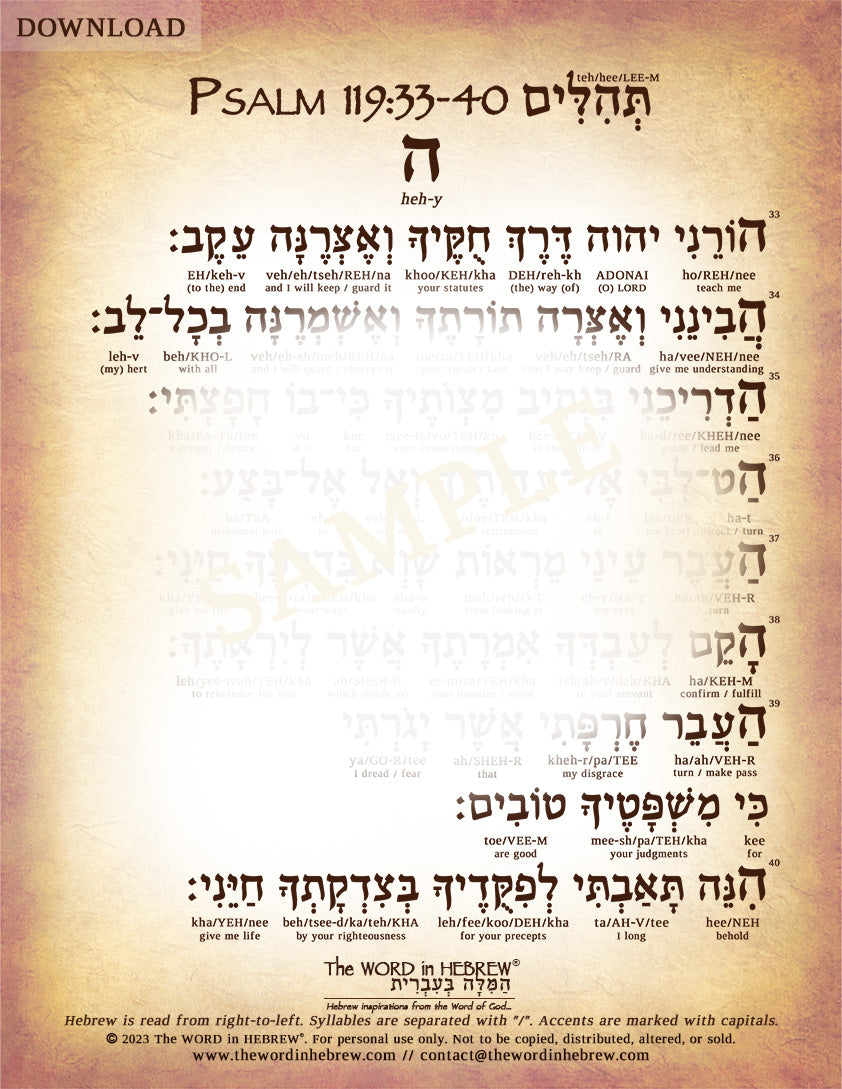 Psalm 119 in Hebrew - Digital Download