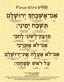 Psalm 137:5-6 in Hebrew - "If I forget you O Jerusalem" - Print