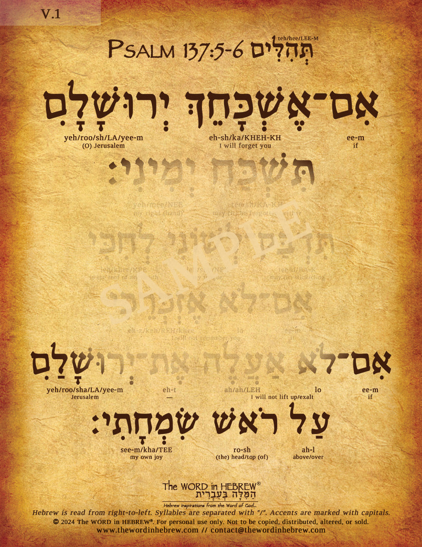 Psalm 137:5-6 (WHOLESALE ONLY!) "If I forget you O Jerusalem"