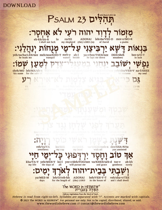 Psalm 23 in Hebrew - "The Lord is my shepherd..." - Digital Download