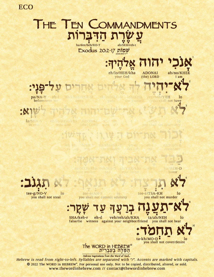 The Ten Commandments in Hebrew - Print