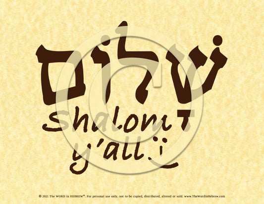 Shalom Y'All in Hebrew - Word Poster