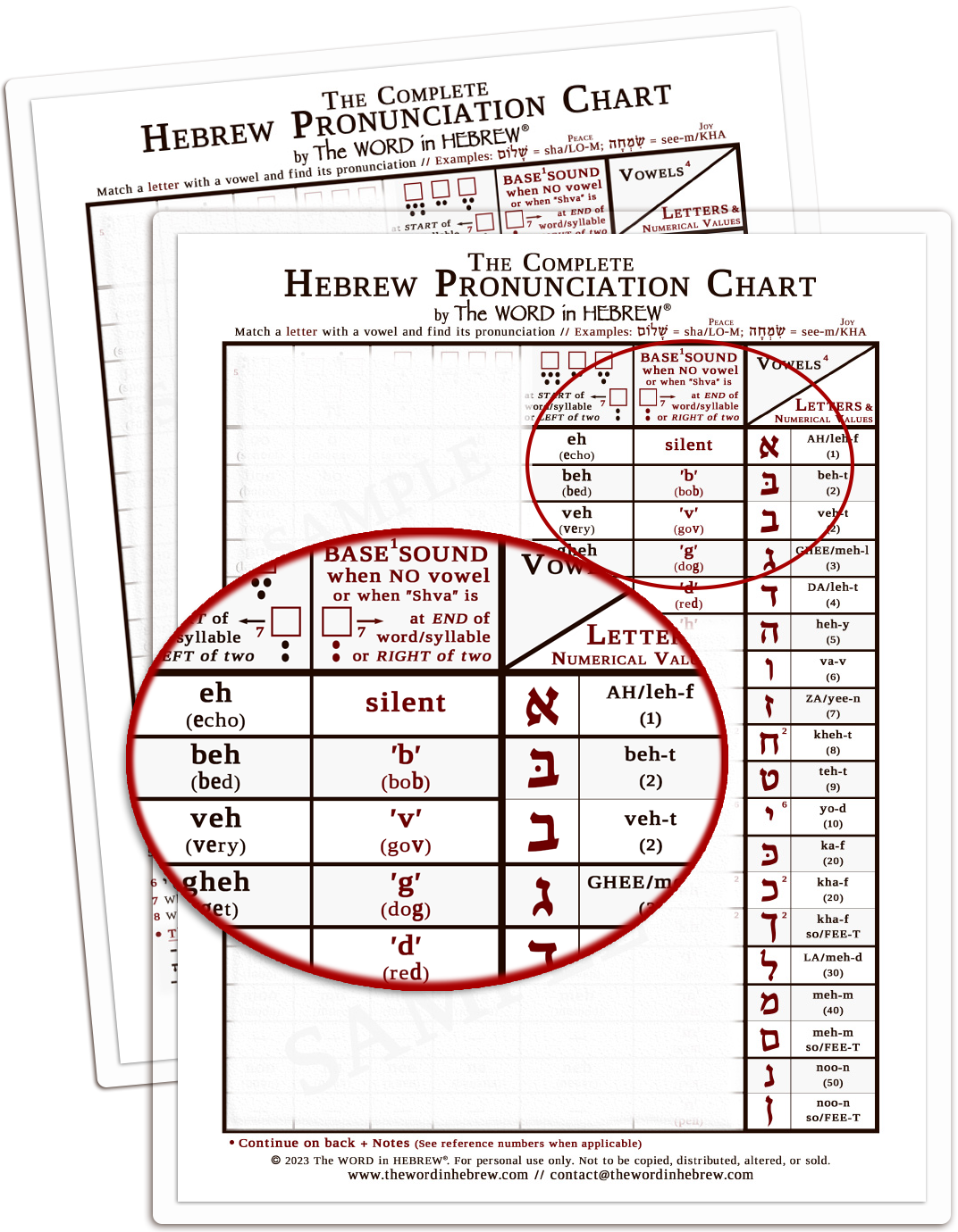 The Complete Hebrew Pronunciation Chart (WHOLESALE ONLY!) WHITE - LAMINATED