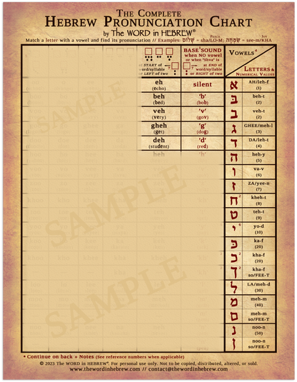 The Complete Hebrew Pronunciation Chart (WHOLESALE ONLY!) V.1 - LAMINATED
