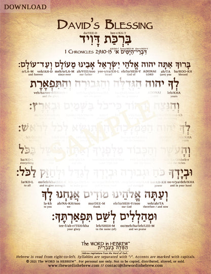 David's Prayer in Hebrew - "Blessed are you, O Lord..."