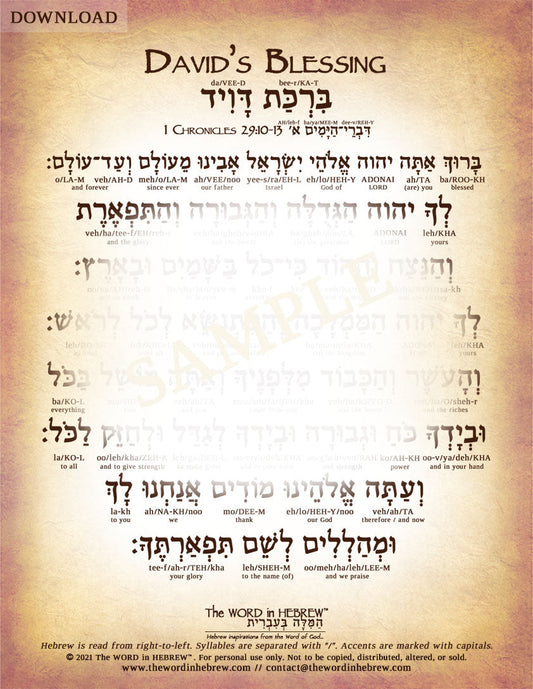 David's Prayer in Hebrew - "Blessed are you, O Lord..." - Digital Download