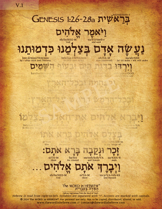 Genesis 1:26-28a in Hebrew - "Let US make man in OUR image..." - Print