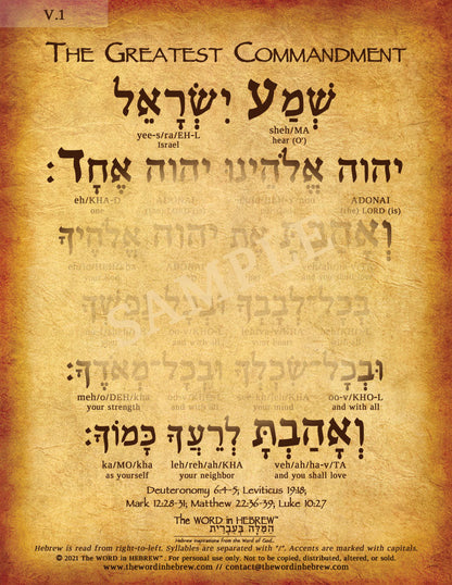 The Greatest Commandment in Hebrew - Print