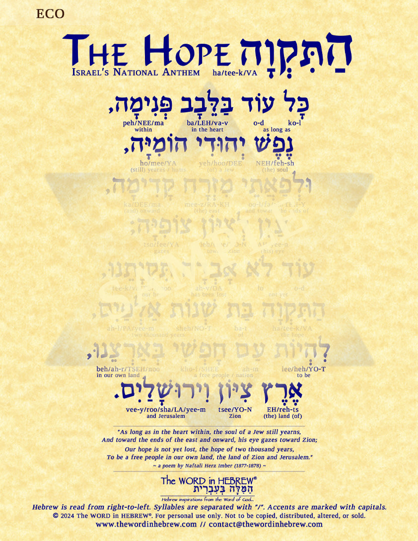 Hatikva in Hebrew - Israel's National Anthem in Hebrew