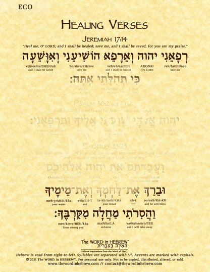 Healing Verses in Hebrew (Jeremiah 17:14, Psalm 30:2, Exodus 23:25)