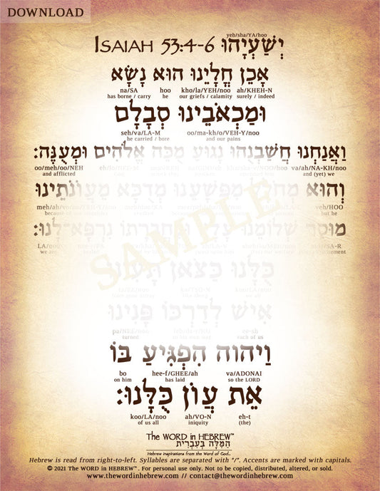 Isaiah 53:4-6 in Hebrew - "We all like sheep have gone astray..." - Digital Download