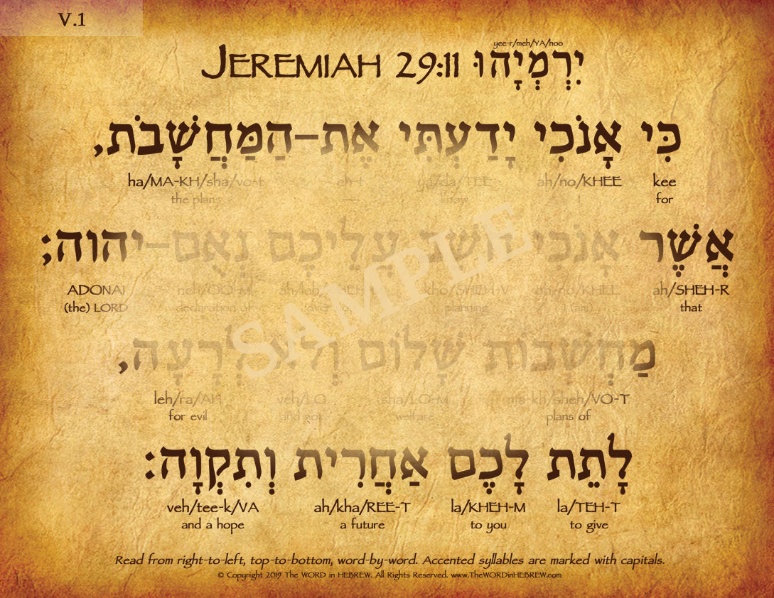 Jeremiah 29:11 in Hebrew (WHOLESALE ONLY!) "For I know the plans I have for you..."