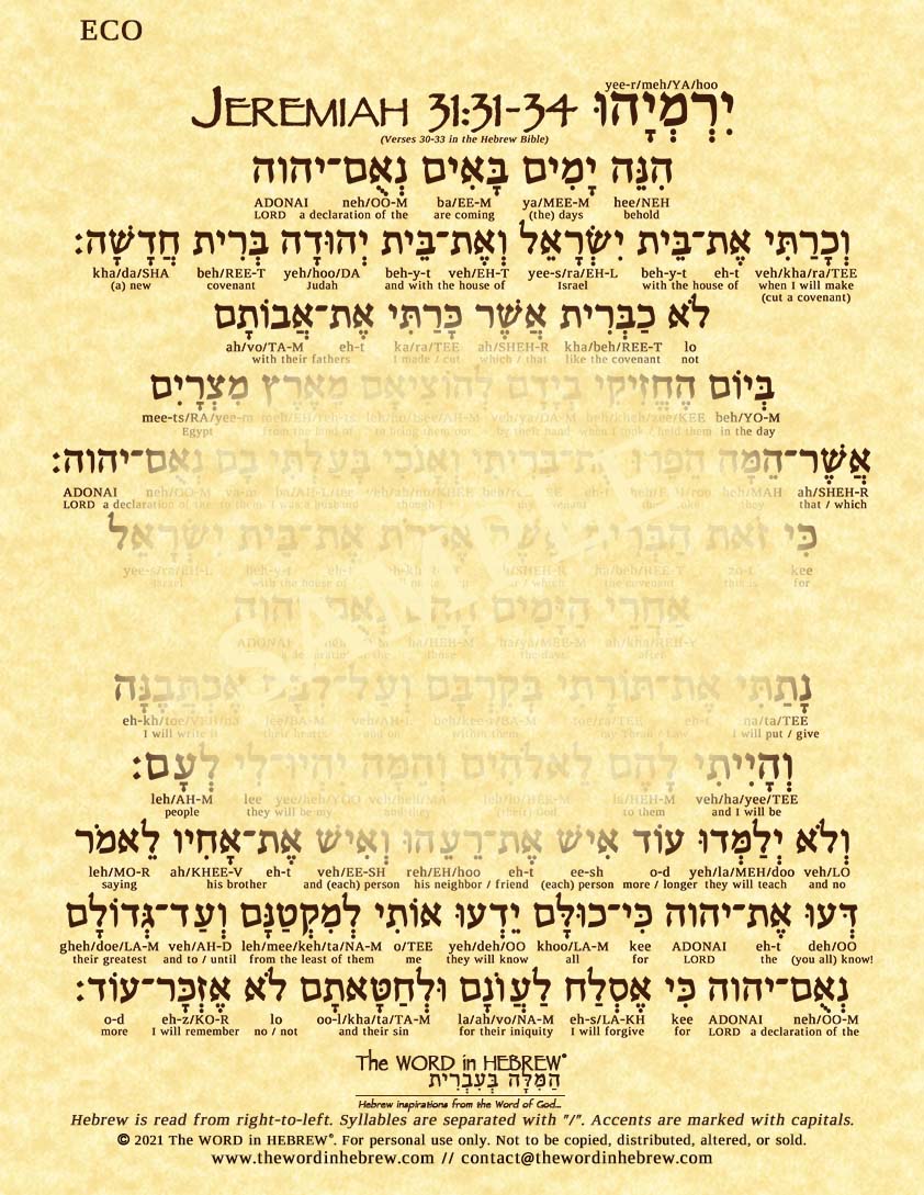 Jeremiah 31:31-34 in Hebrew - New Covenant Prophecy - Print
