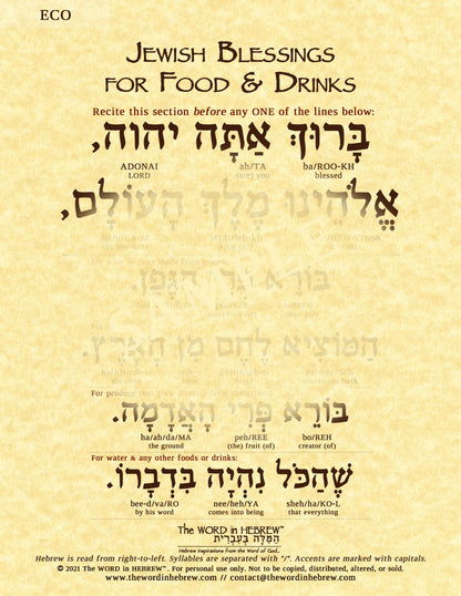 Jewish Blessings for Food & Drinks in Hebrew