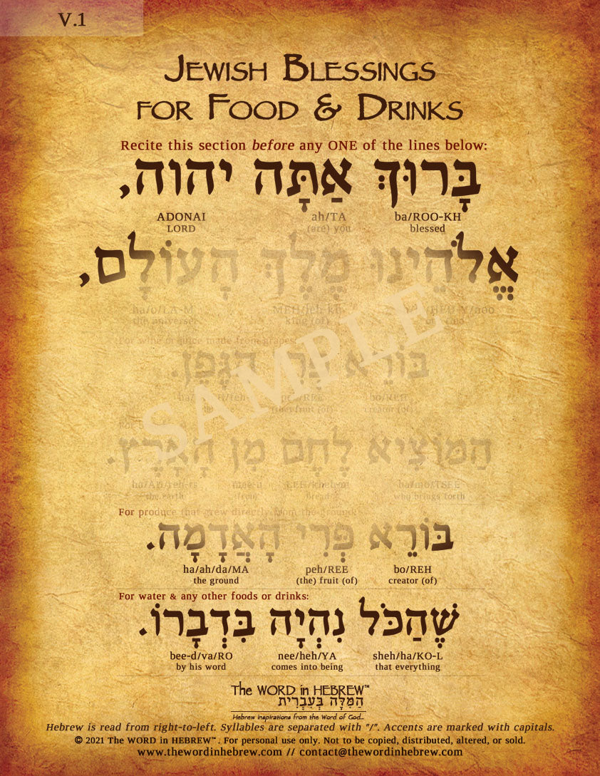 Jewish Blessings for Food & Drinks in Hebrew