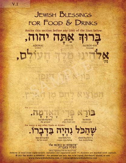 Jewish Blessings for Food & Drinks in Hebrew (WHOLESALE ONLY!)