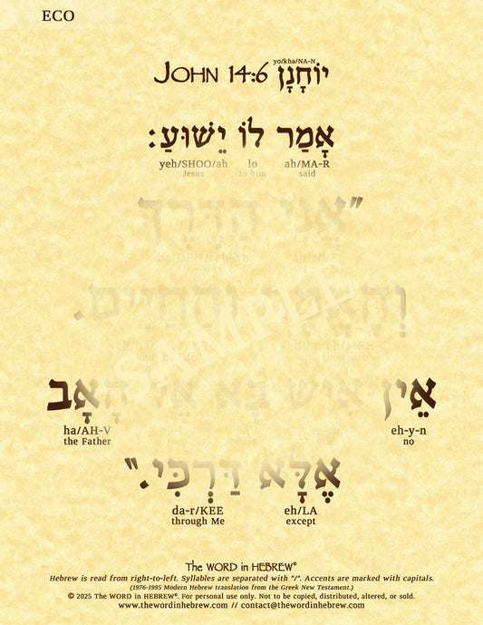 John 14:6 in Hebrew - "I am the way..." - Print
