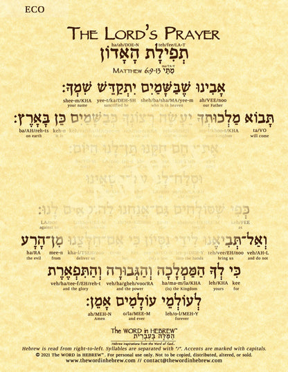 The Lord's Prayer in Hebrew - "Our Father who is in heaven..." - Print