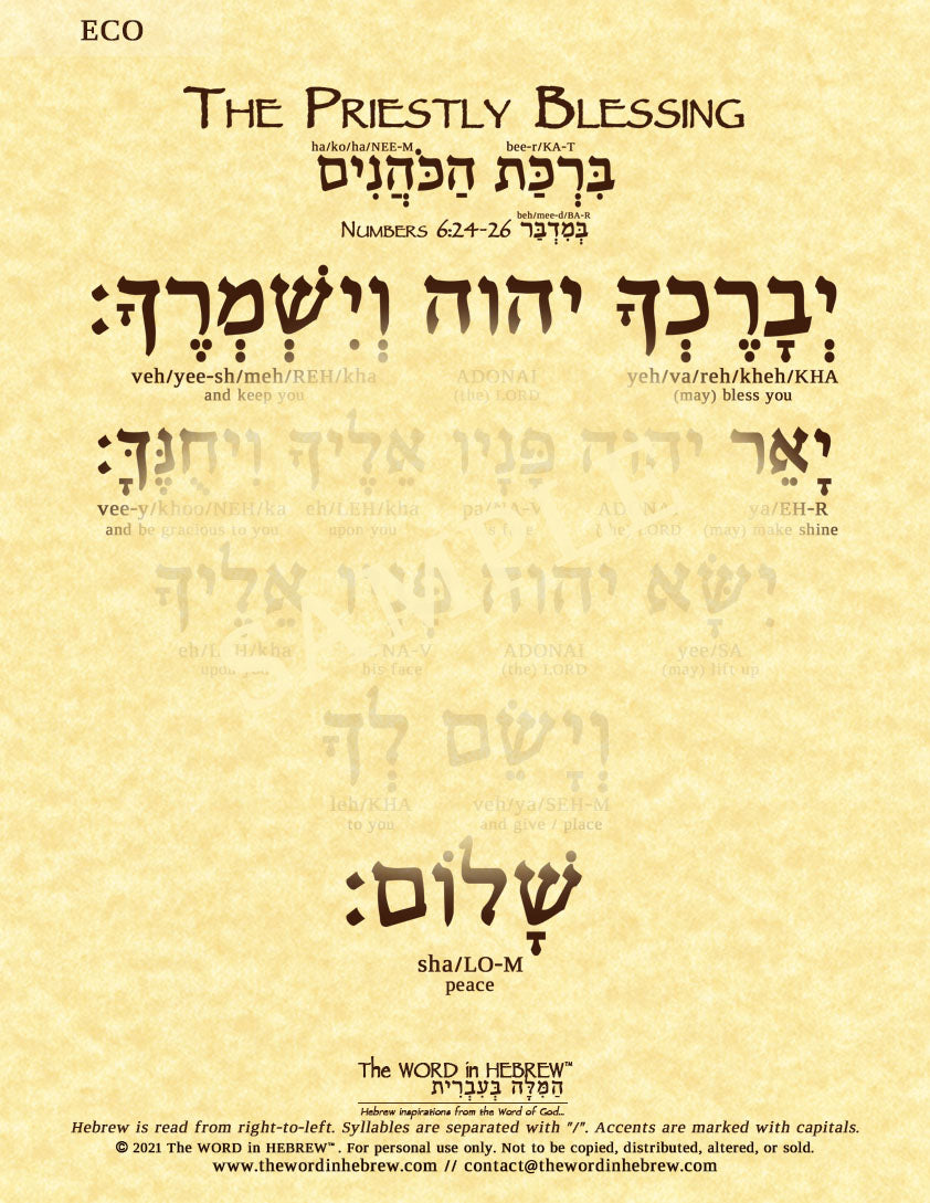 The Priestly Blessing in Hebrew - "The LORD bless you and keep you..." - Print