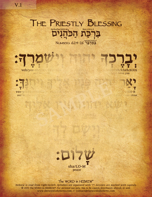 The Priestly Blessing in Hebrew - "The LORD bless you and keep you..." - Print