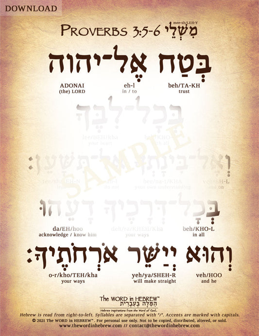 Proverbs 3:5-6 in Hebrew - "Trust in the Lord with all your heart..." - Digital Download