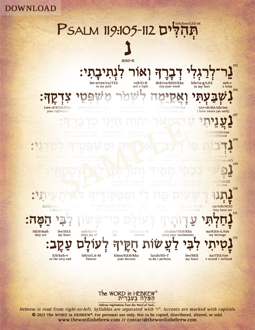 Psalm 119 in Hebrew - PDF DOWNLOADS (8.5"x11", NO Shipping)