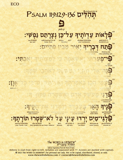 Psalm 119 in Hebrew - ECO PRINTS (8.5"x11")