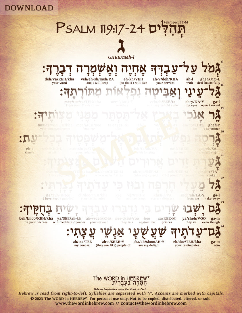 Psalm 119 in Hebrew - PDF DOWNLOADS (8.5"x11", NO Shipping)