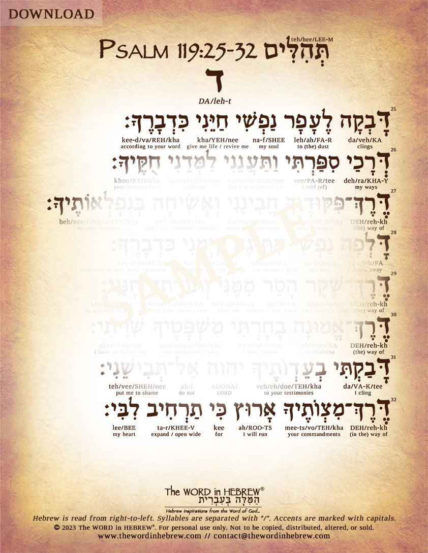 Psalm 119 in Hebrew - PDF DOWNLOADS (8.5"x11", NO Shipping)