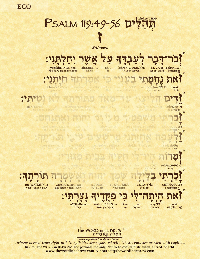 Psalm 119 in Hebrew - Print