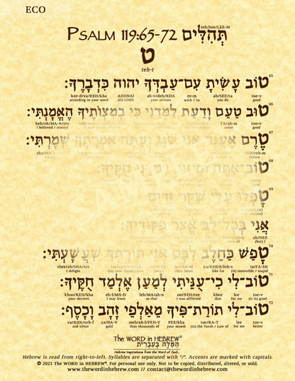 Psalm 119 in Hebrew - ECO PRINTS (8.5"x11")