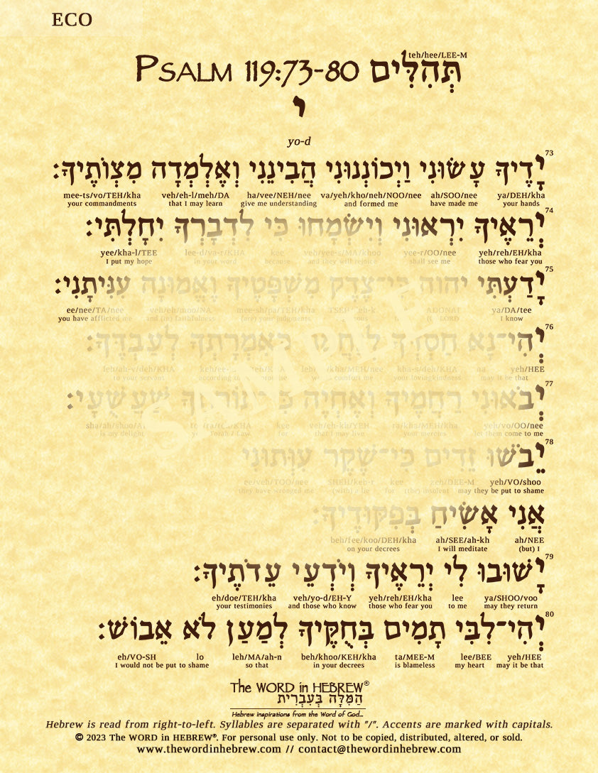 Psalm 119 in Hebrew - ECO PRINTS (8.5"x11")