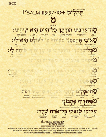 Psalm 119 in Hebrew - ECO PRINTS (8.5"x11")