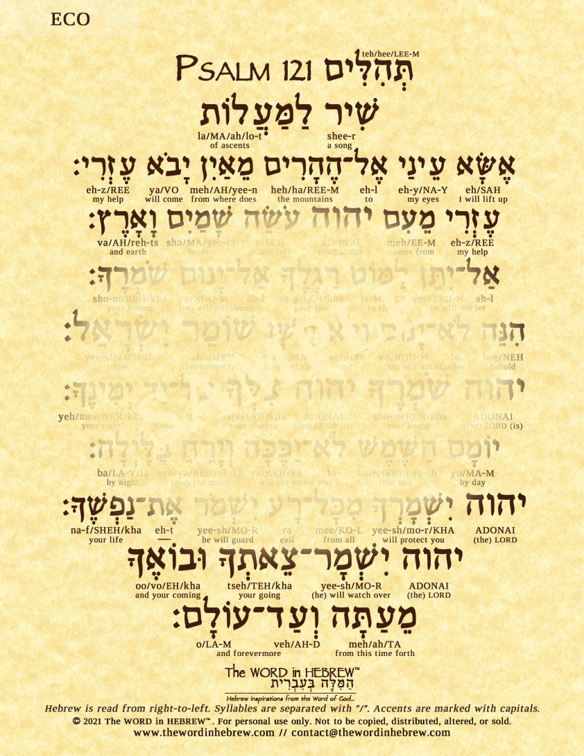 Psalm 121 in Hebrew - A Song of Ascents