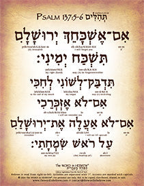 Psalm 137:5-6 in Hebrew - "If I forget you O Jerusalem" - Digital Download
