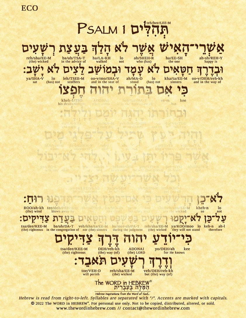 Psalm 1 in Hebrew - "Happy is the one..."