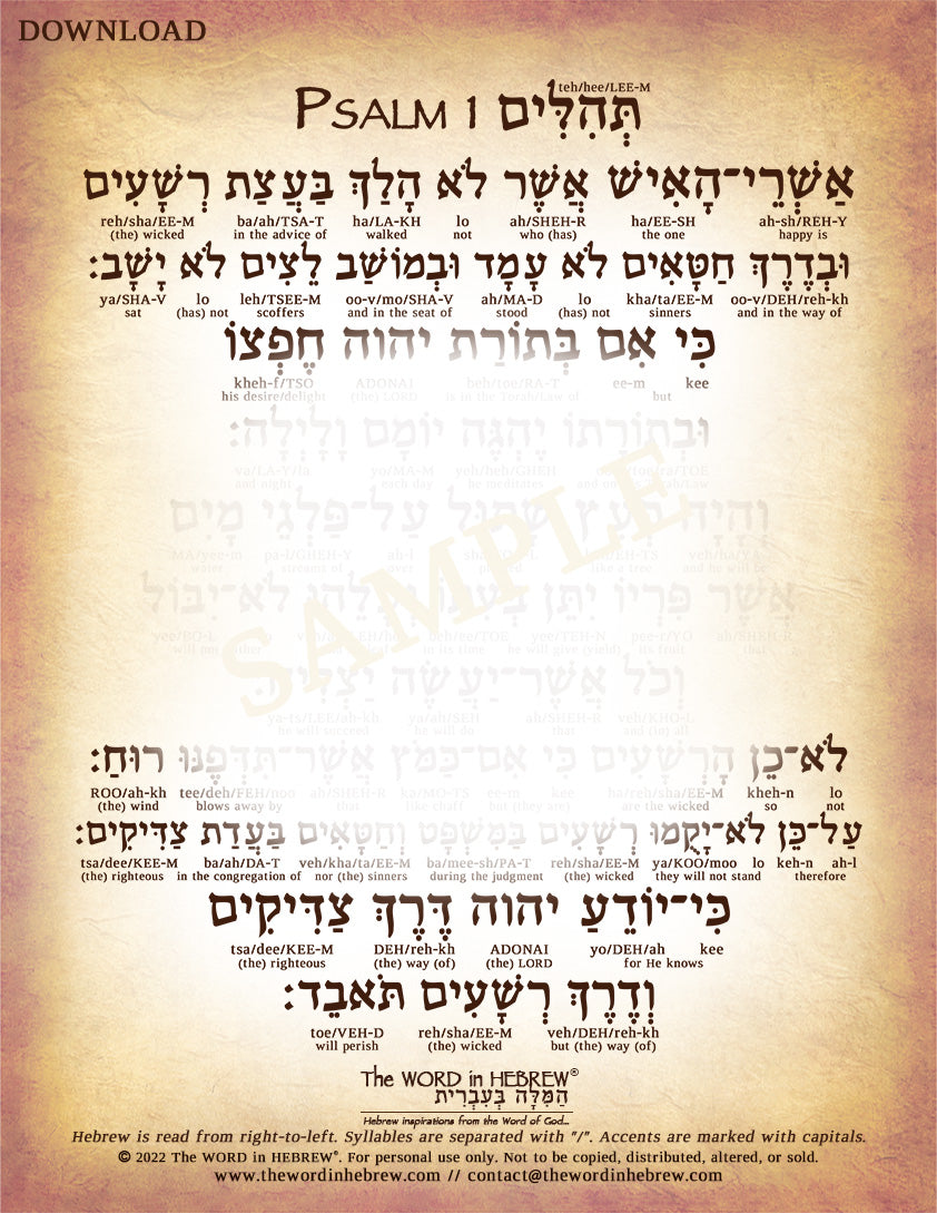 Psalm 1 in Hebrew - "Happy is the one..."