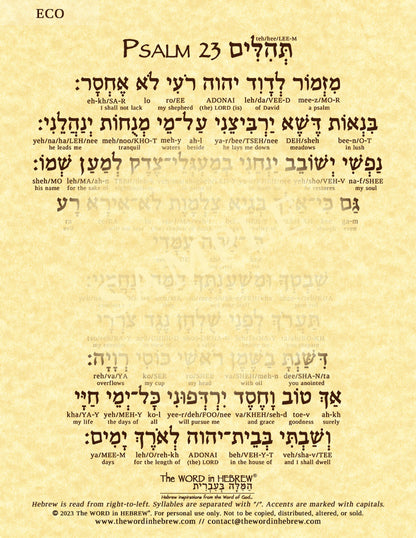 Psalm 23 in Hebrew - "The Lord is my shepherd..."