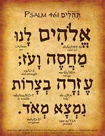 Psalm 46:1 in Hebrew - "God is Our Refuge..." - Print