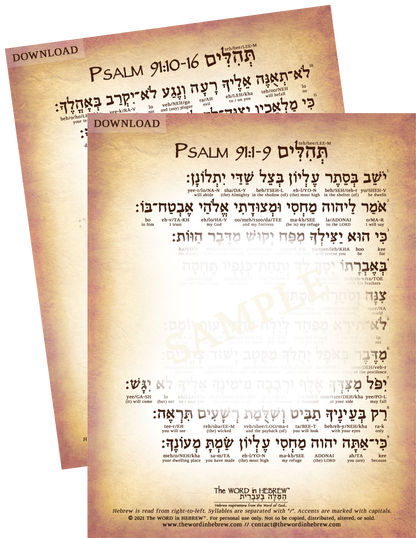 Psalm 91 in Hebrew - "My Refuge and My Fortress..." (2-Page PDF DOWNLOAD)