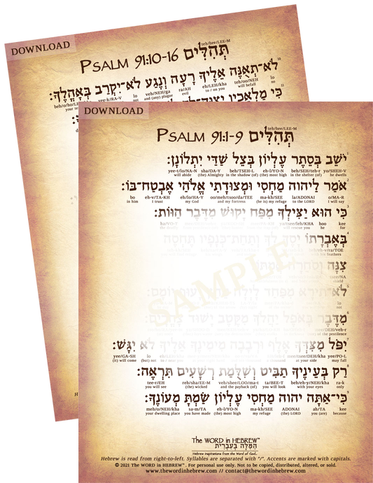 Psalm 91 in Hebrew - "My Refuge and My Fortress..." - Digital Download (2-Pages)