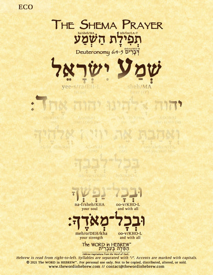 The Shema Prayer in Hebrew - "Hear O' Israel..."