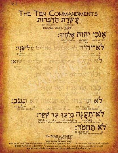 The Ten Commandments in Hebrew