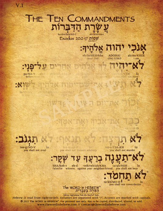 The Ten Commandments in Hebrew