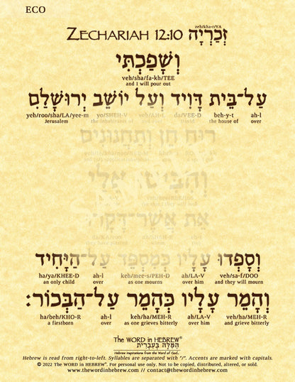 Zechariah 12:10 in Hebrew - The Pierced Messiah - Print